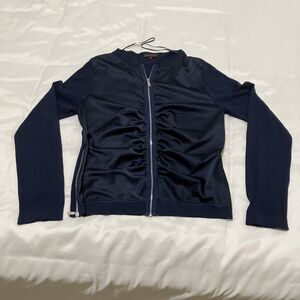 Adolfo Dominguez Shacket Jacket Full Zip Navy Blue Ruched Lightweight Women’s M